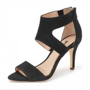 Black suede high-heeled sandals